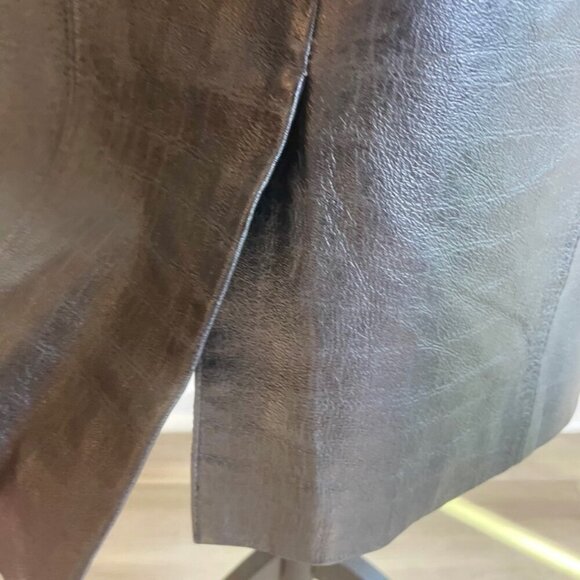 GENUINE BLACK LEATHER COCODRILE STAMP MIDI PENCIL SKIRT SZ 8 PREPPY EMO GOTHIC - Picture 13 of 16